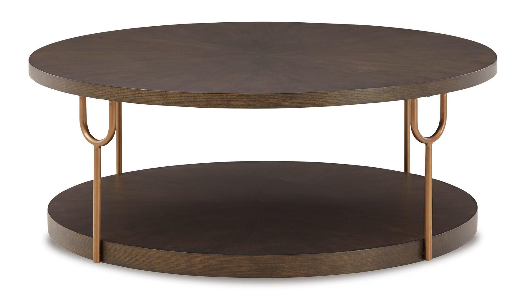 Dark Brown/Gold Modern Metal Tubular Legs With Antiqued Goldtone Round Cocktail Table - Ella Furniture