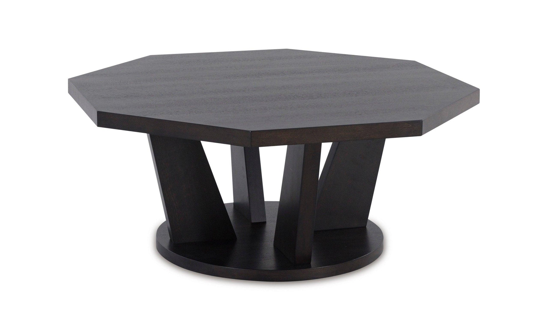 Dark Brown Modern Contemporary Mango Wood Veneer Octagonal Trapezoid Cocktail Table - Ella Furniture