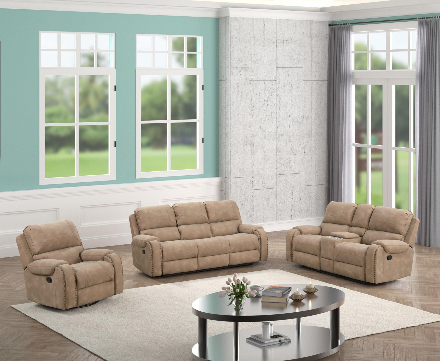 Titan1001-latte Oversized 3Pc Reclining Set - Ella Furniture