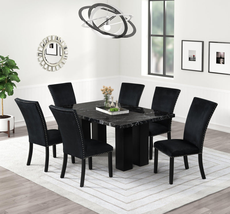 1220 Onyx - (Faux Marble) Dining Table + 6 Chair Set