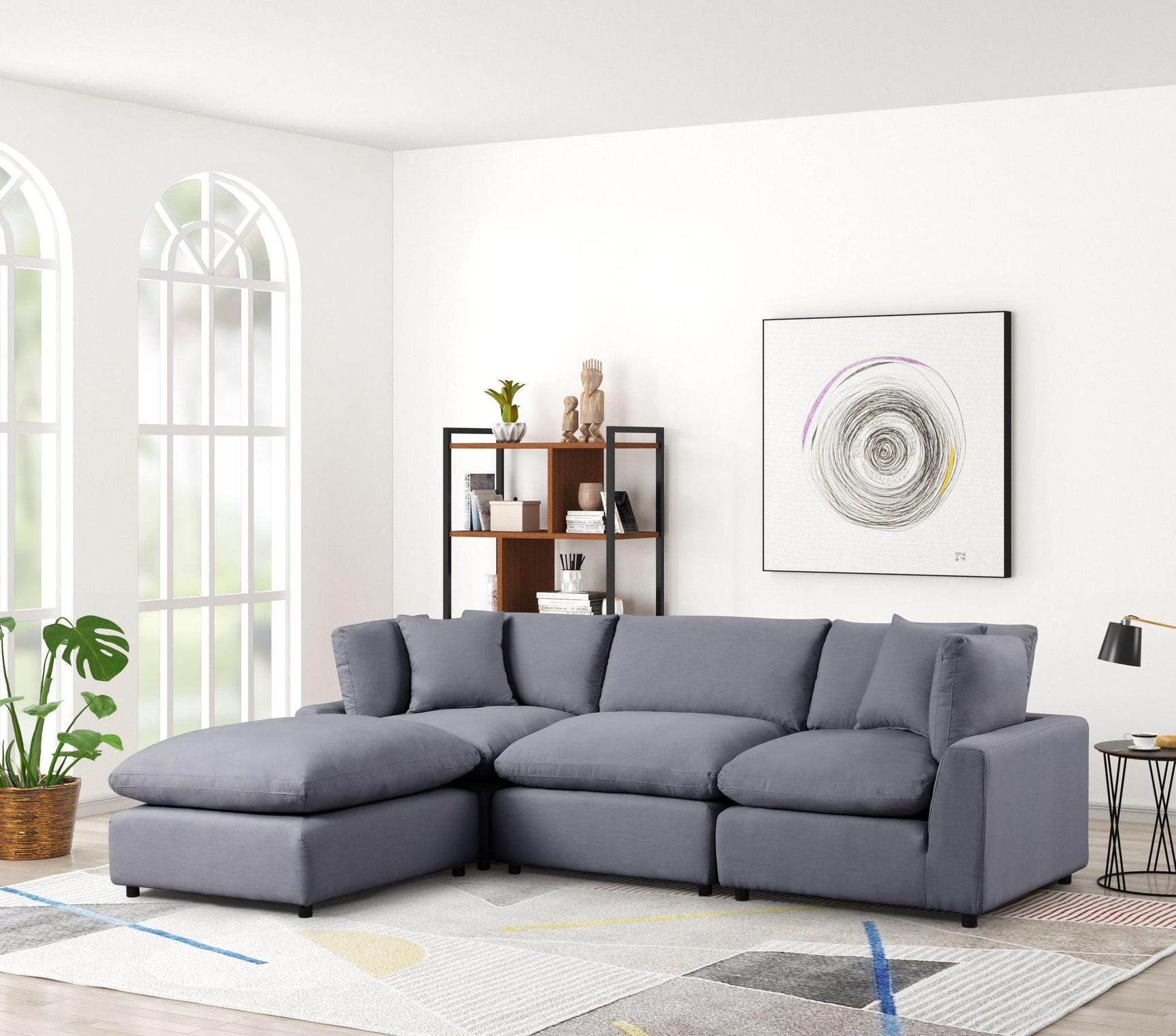 Sky Charcoal Linen Modular Sectional - Ella Furniture