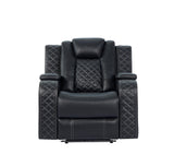 Galaxy Black Modern Contemporary Faux Leather Metal LED Power Reclining Set - Ella Furniture