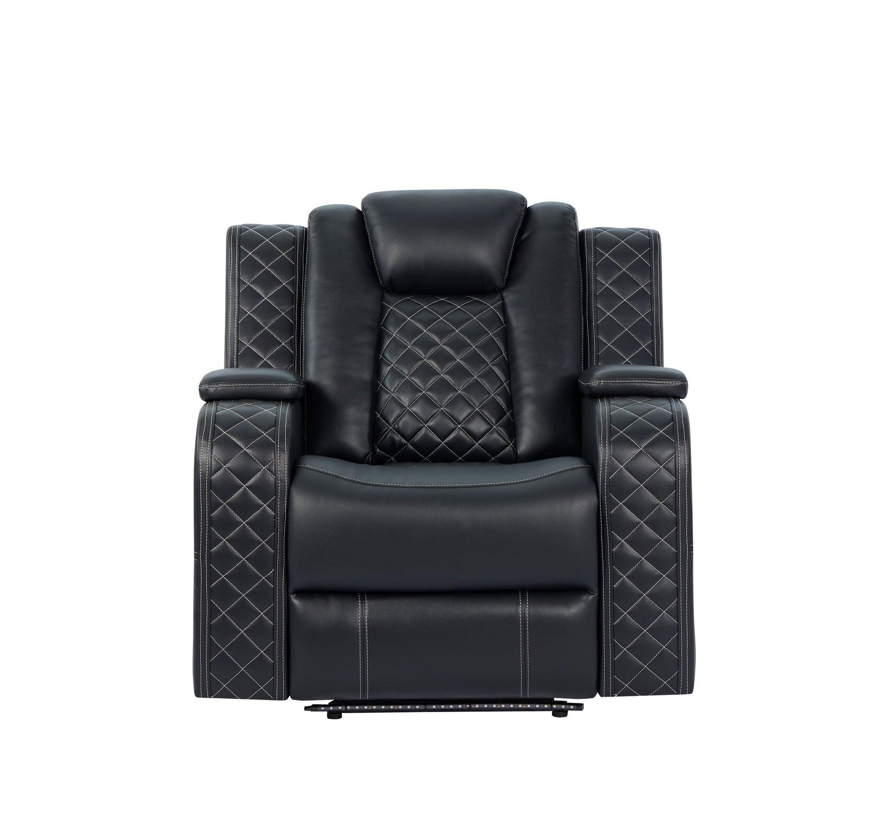 Galaxy Black Modern Contemporary Faux Leather Metal LED Power Reclining Set - Ella Furniture