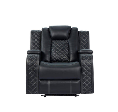 Galaxy Black Modern Contemporary Faux Leather Metal LED Power Reclining Set - Ella Furniture
