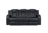 Galaxy Black Modern Contemporary Faux Leather Metal LED Power Reclining Set - Ella Furniture
