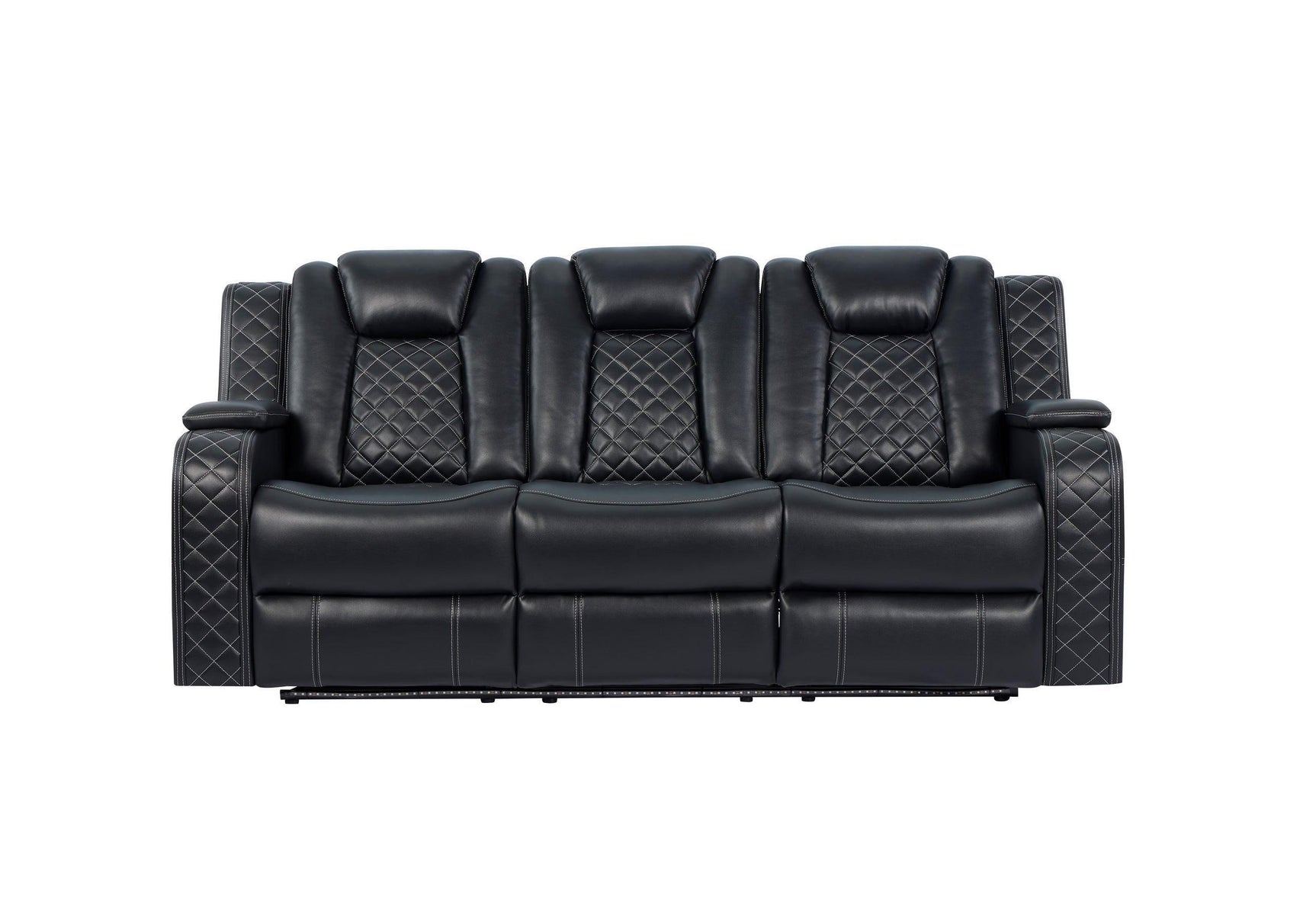 Galaxy Black Modern Contemporary Faux Leather Metal LED Power Reclining Set - Ella Furniture