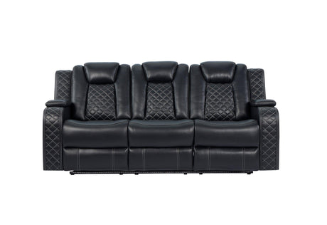 Galaxy Black Modern Contemporary Faux Leather Metal LED Power Reclining Set - Ella Furniture