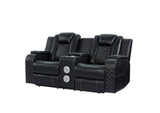Galaxy Black Modern Contemporary Faux Leather Metal LED Power Reclining Set - Ella Furniture