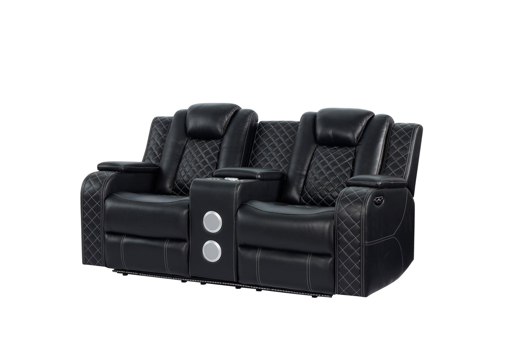 Galaxy Black Modern Contemporary Faux Leather Metal LED Power Reclining Set - Ella Furniture