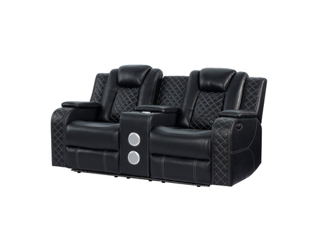 Galaxy Black Modern Contemporary Faux Leather Metal LED Power Reclining Set - Ella Furniture