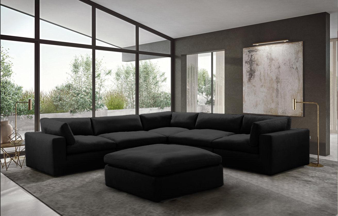 Xl Cloud Black Sectional + Ottoman Set - Ella Furniture