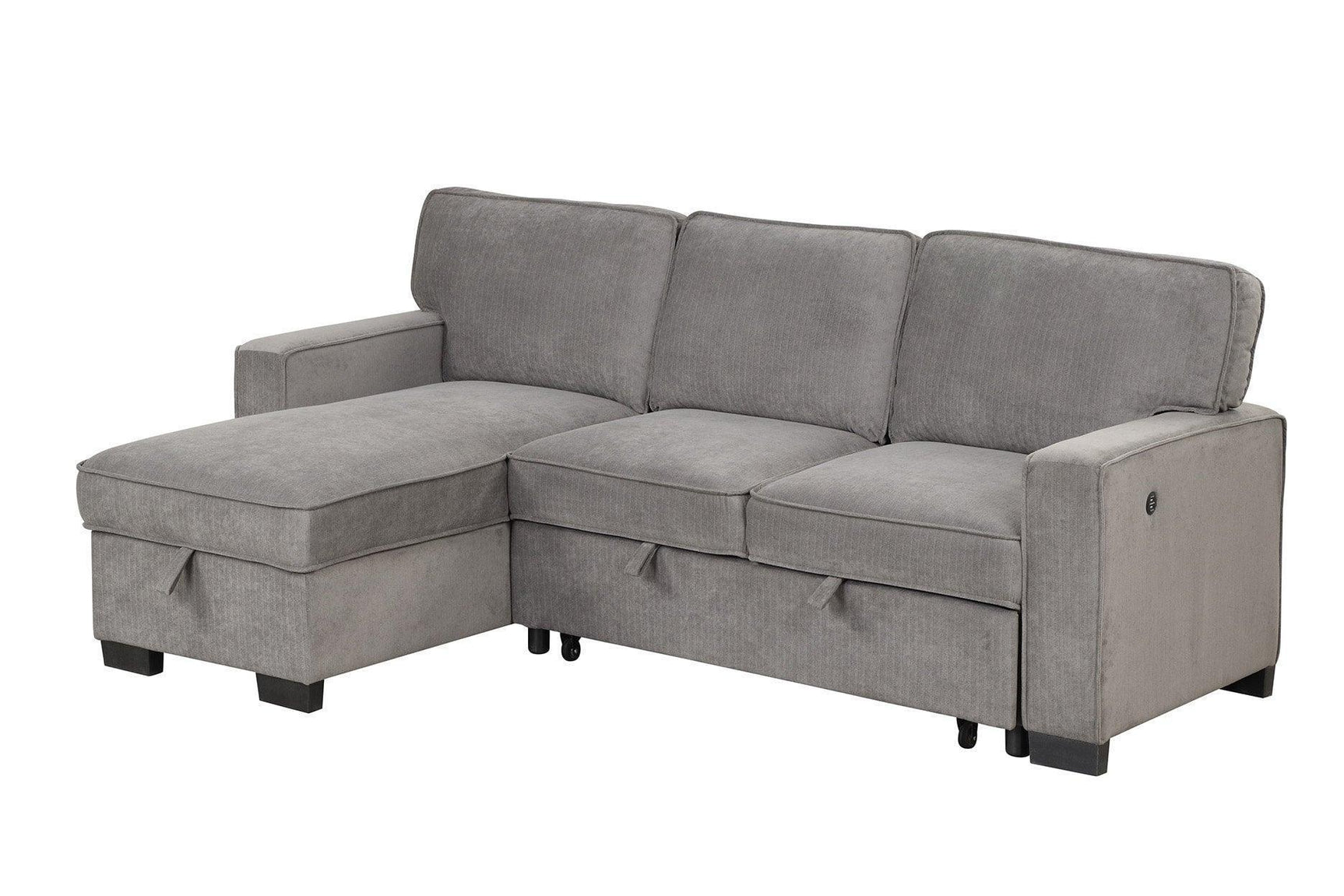 Marcos Grey Sectional Sofa with Pull-Out Bed and Storage Chaise