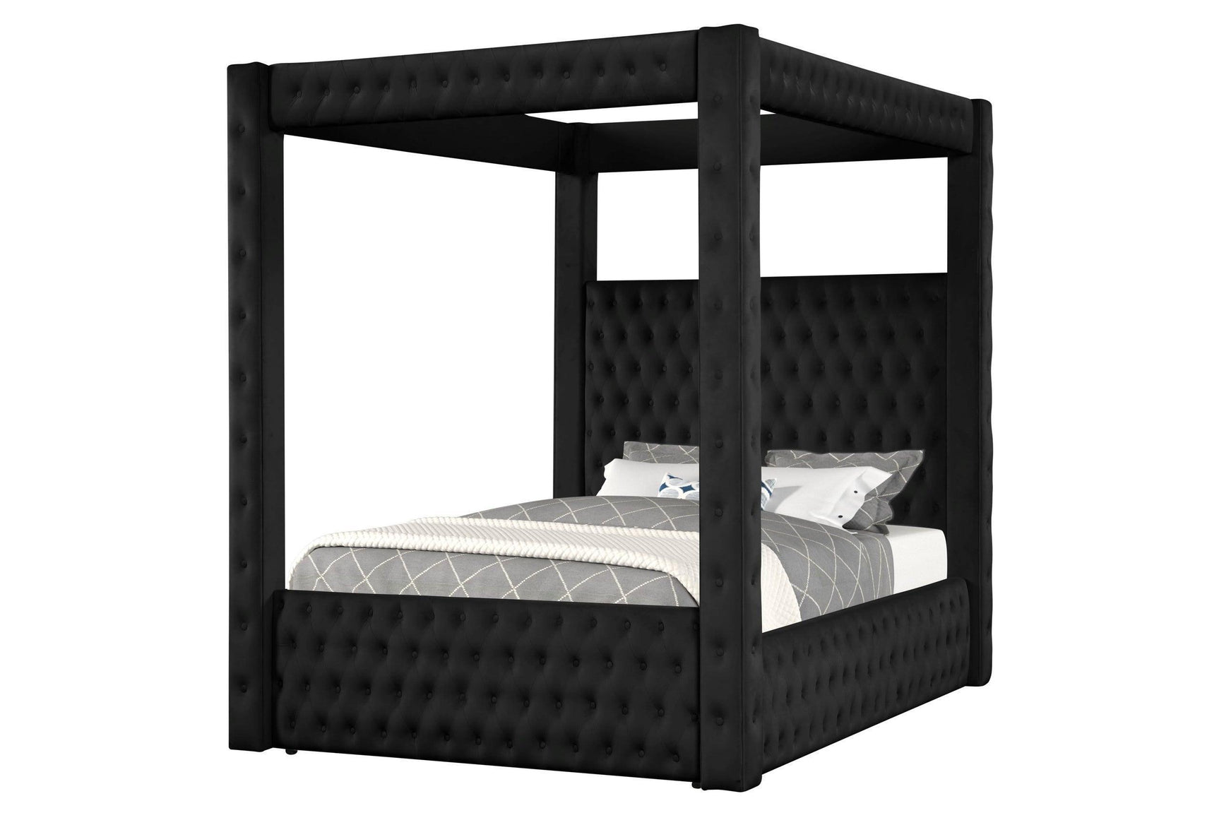 Castle Black Velvet Upholstered Tufted Platform Queen Bed