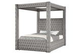 Castle Gray Velvet Upholstered Tufted Platform Queen Bed