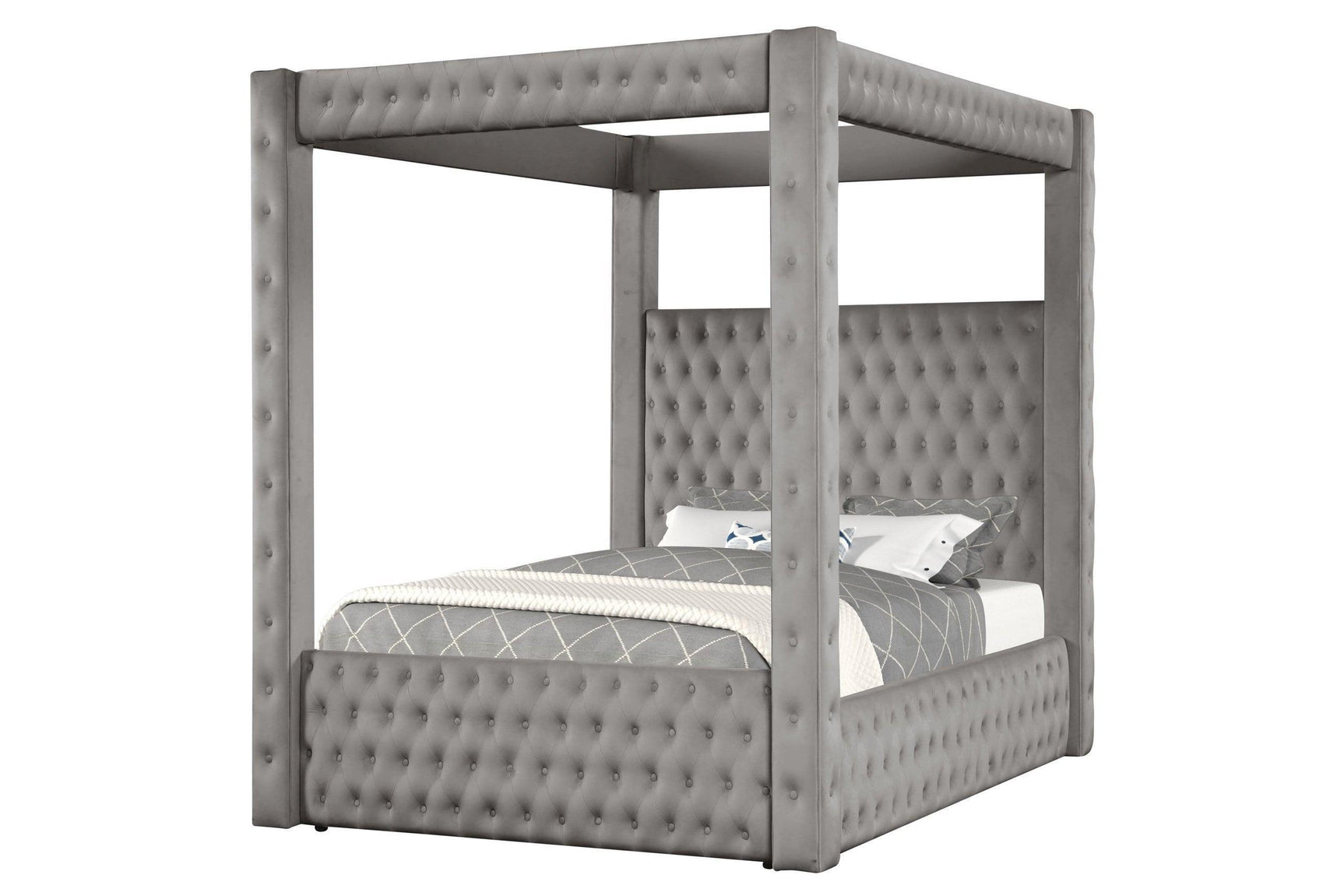 Castle Gray Velvet Upholstered Tufted Platform Queen Bed