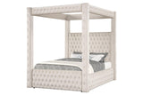 Castle Cream Velvet Upholstered Tufted Platform Queen Bed