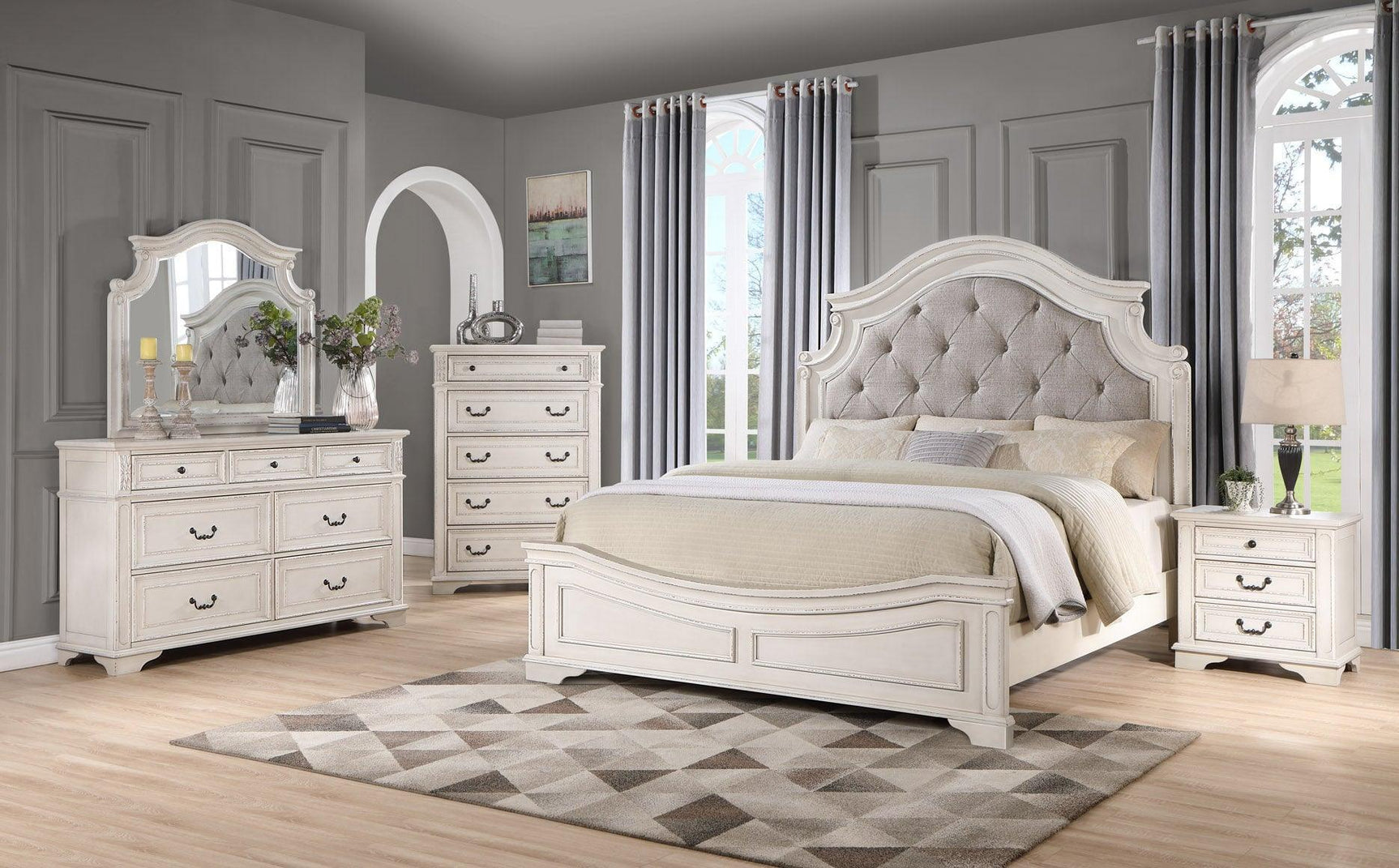 Urban Gray Beige Upholstered Tufted Panel Bedroom Set