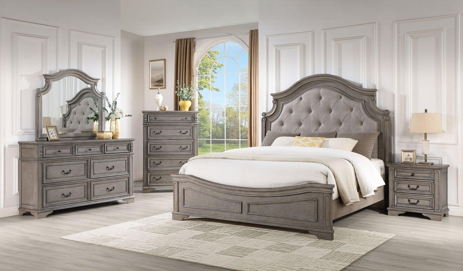 B6010 Gray Upholstered Tufted Bedroom Set - Ella Furniture