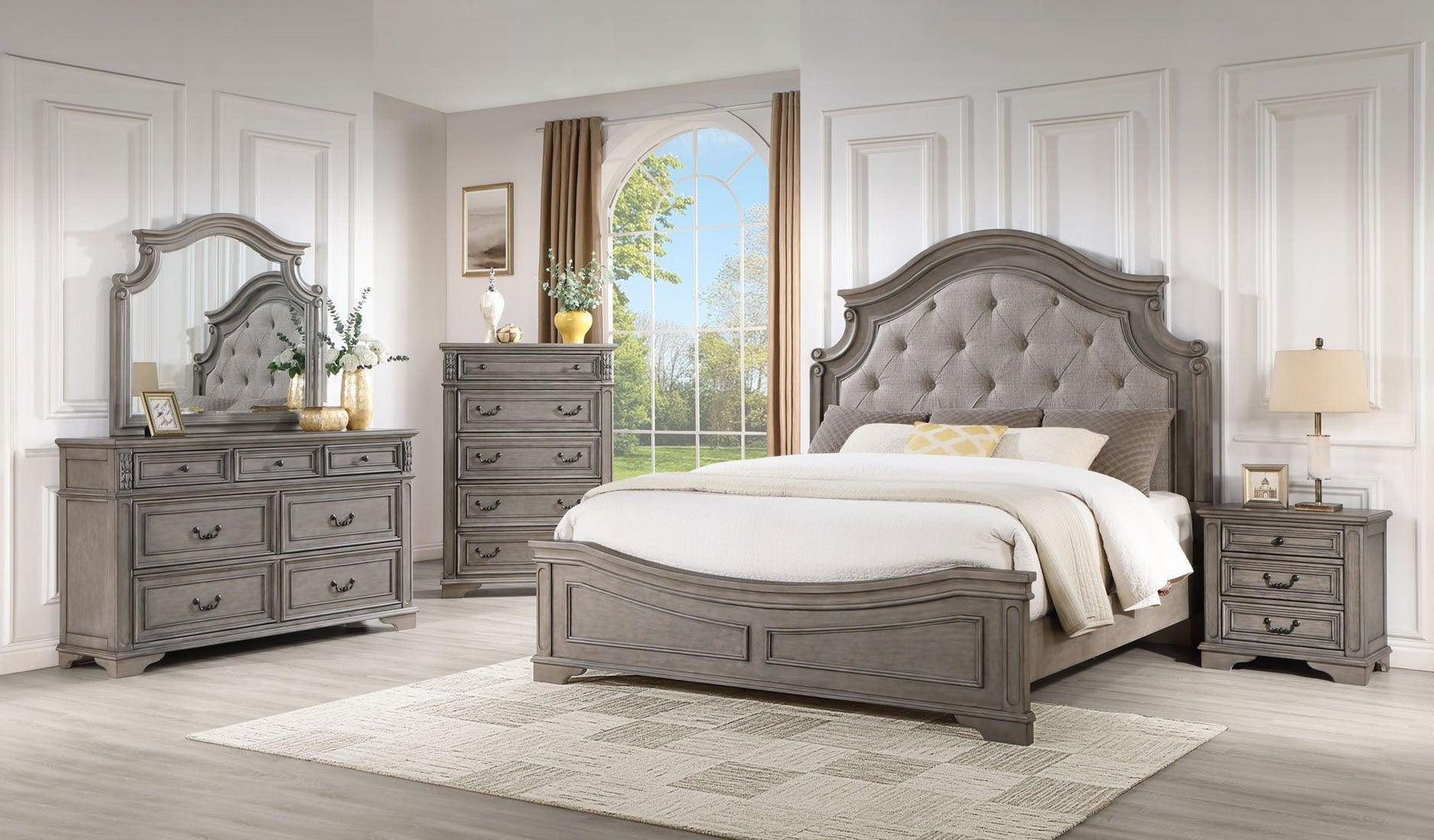 Urban Gray Upholstered Tufted Panel Bedroom Set
