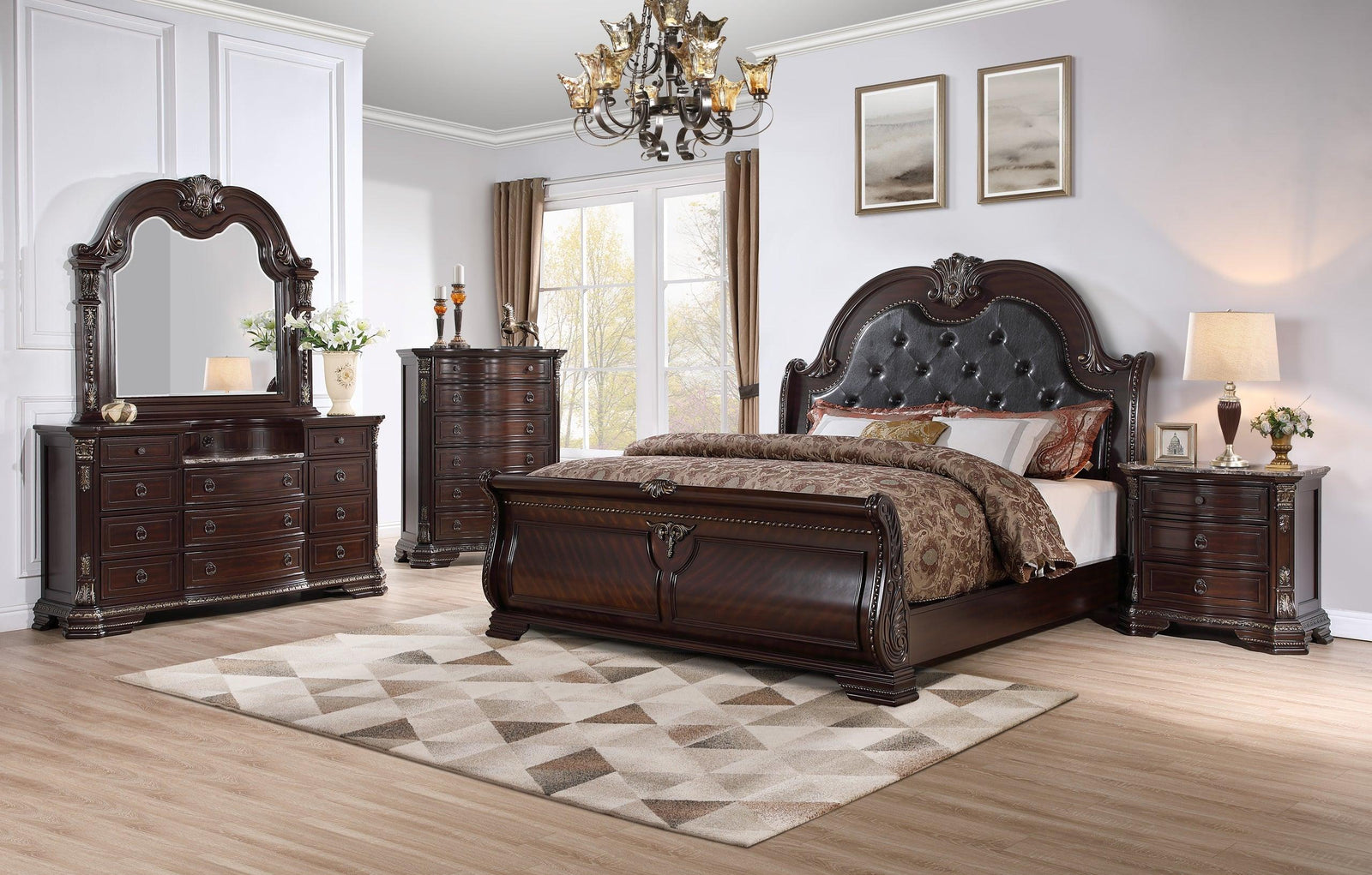 B3000 Brown Upholstered Tufted Bedroom Set - Ella Furniture