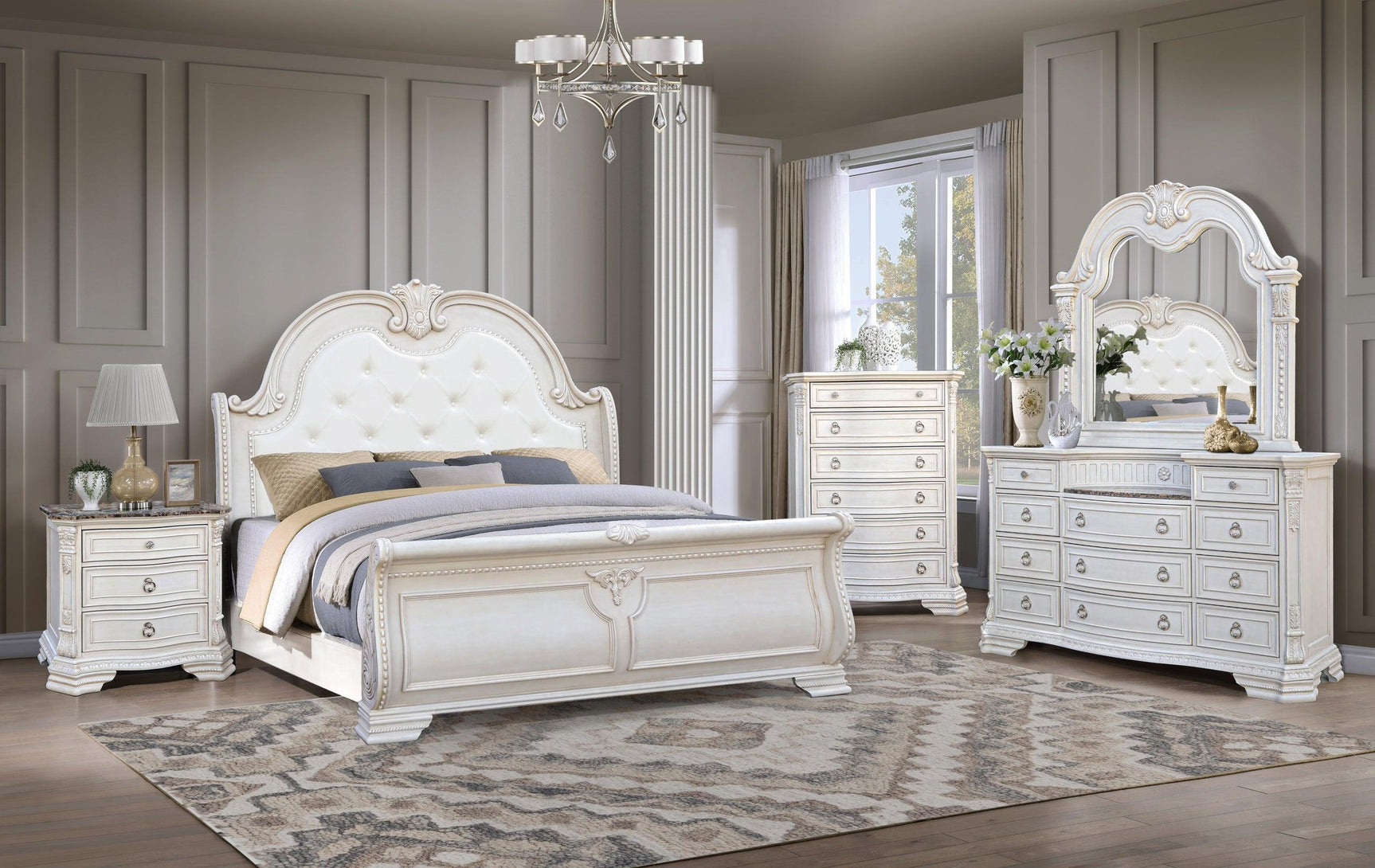 B3020 White Upholstered Tufted Bedroom Set - Ella Furniture