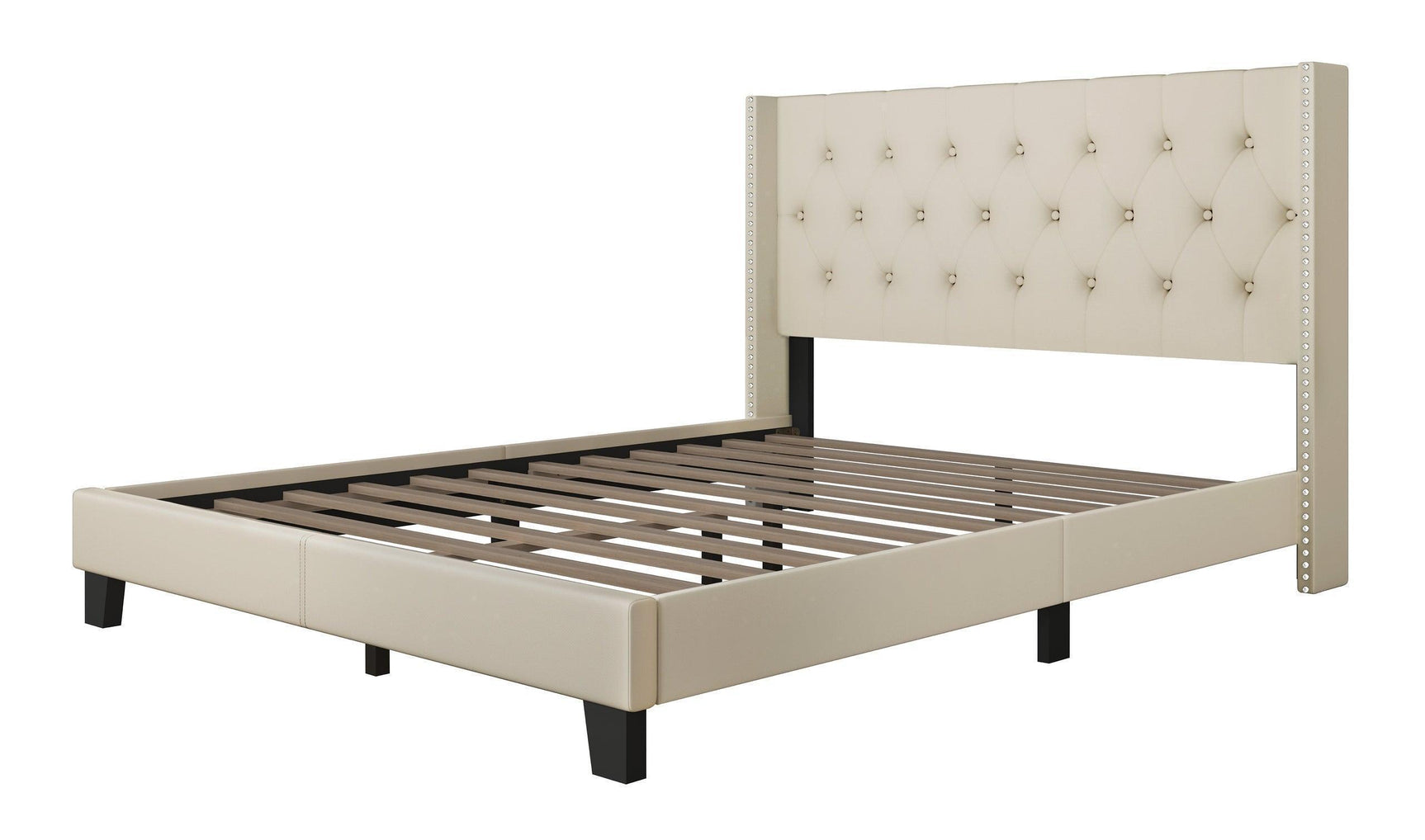 Paddy Beige Upholstered Tufted Platform Full Bed