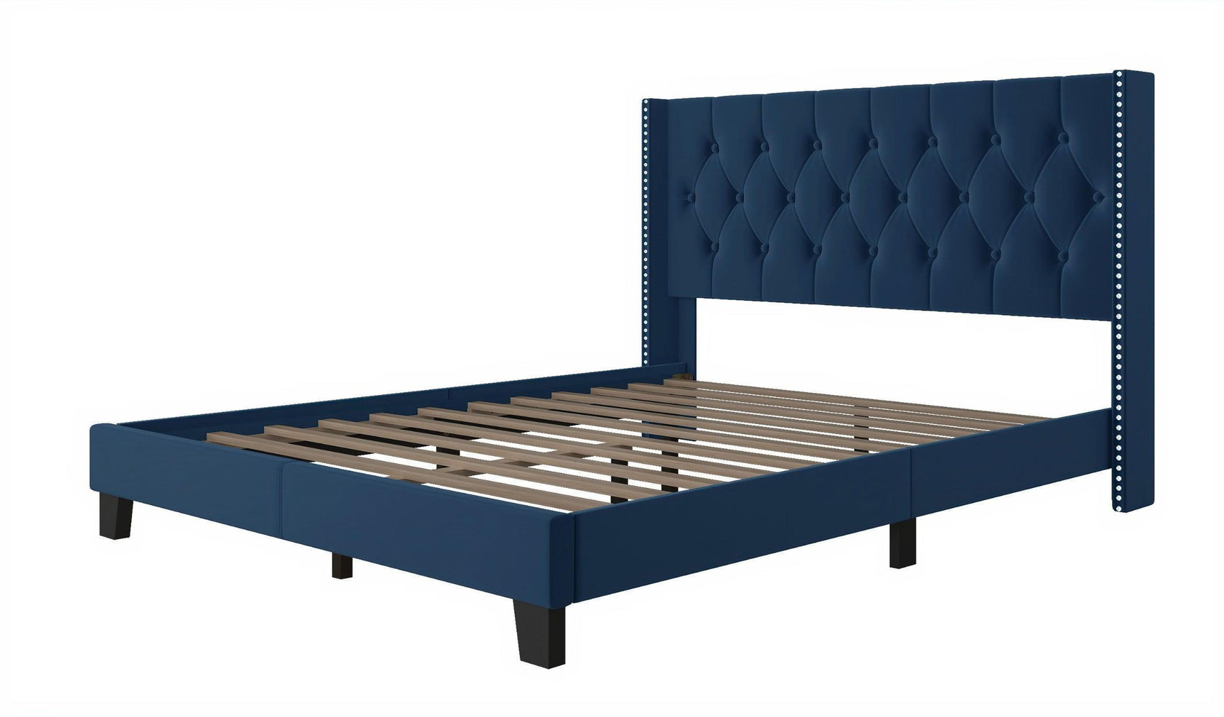 Erni Blue Velvet Upholstered Tufted Platform King Bed