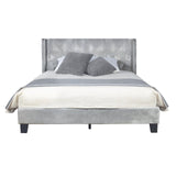Silver Velvet Upholstered Tufted Platform Full Bed