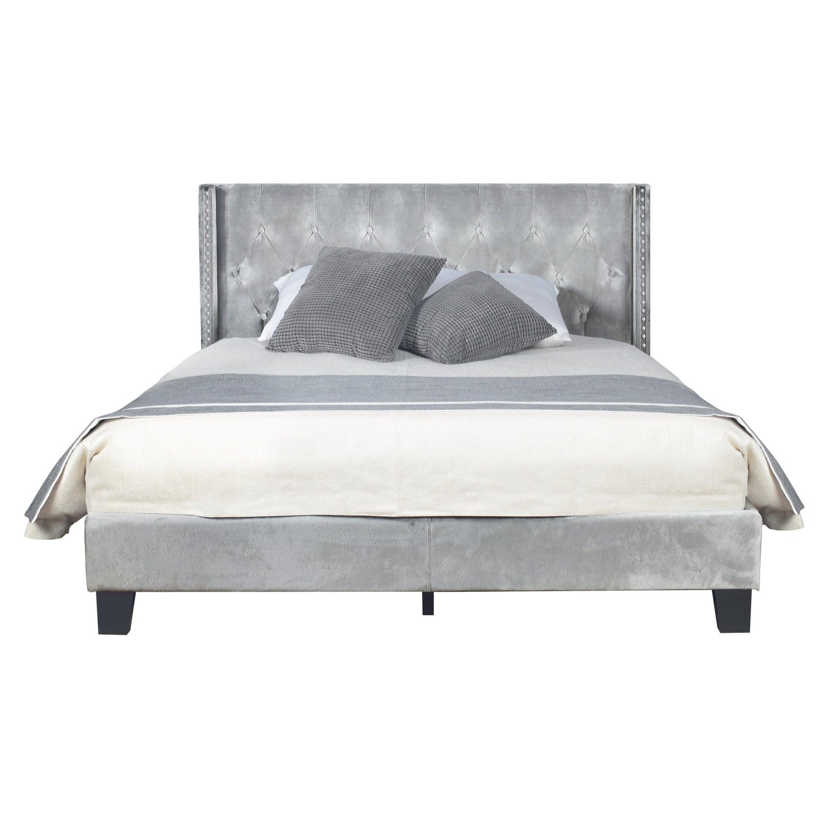 Silver Velvet Upholstered Tufted Platform Full Bed