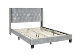 Silver Velvet Upholstered Tufted Platform Queen Bed