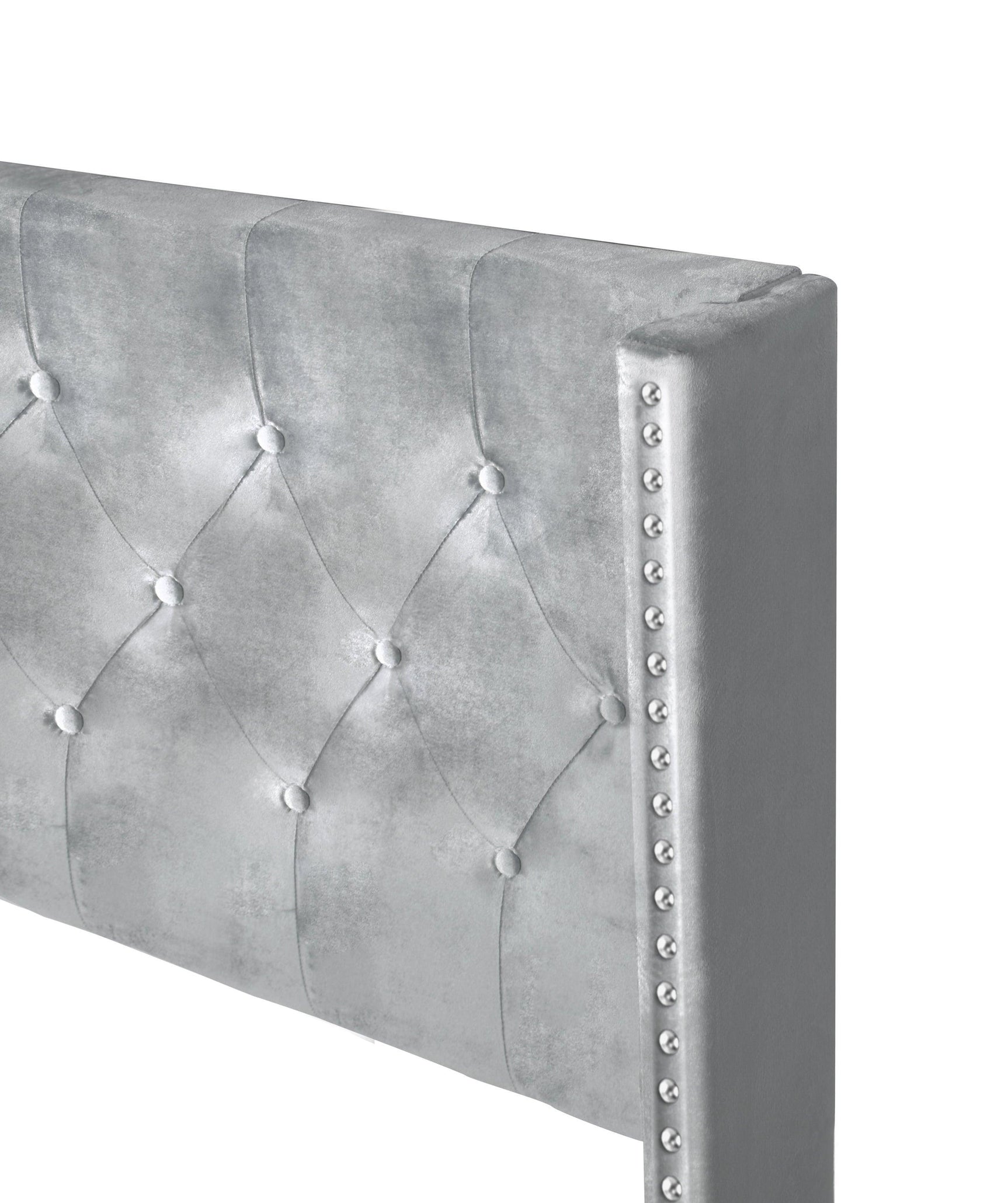 Silver Velvet Upholstered Tufted Platform Queen Bed