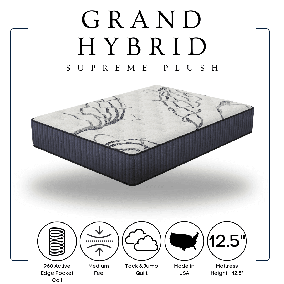 Grand White&Blue Hybrid Medium King Mattress - Ella Furniture