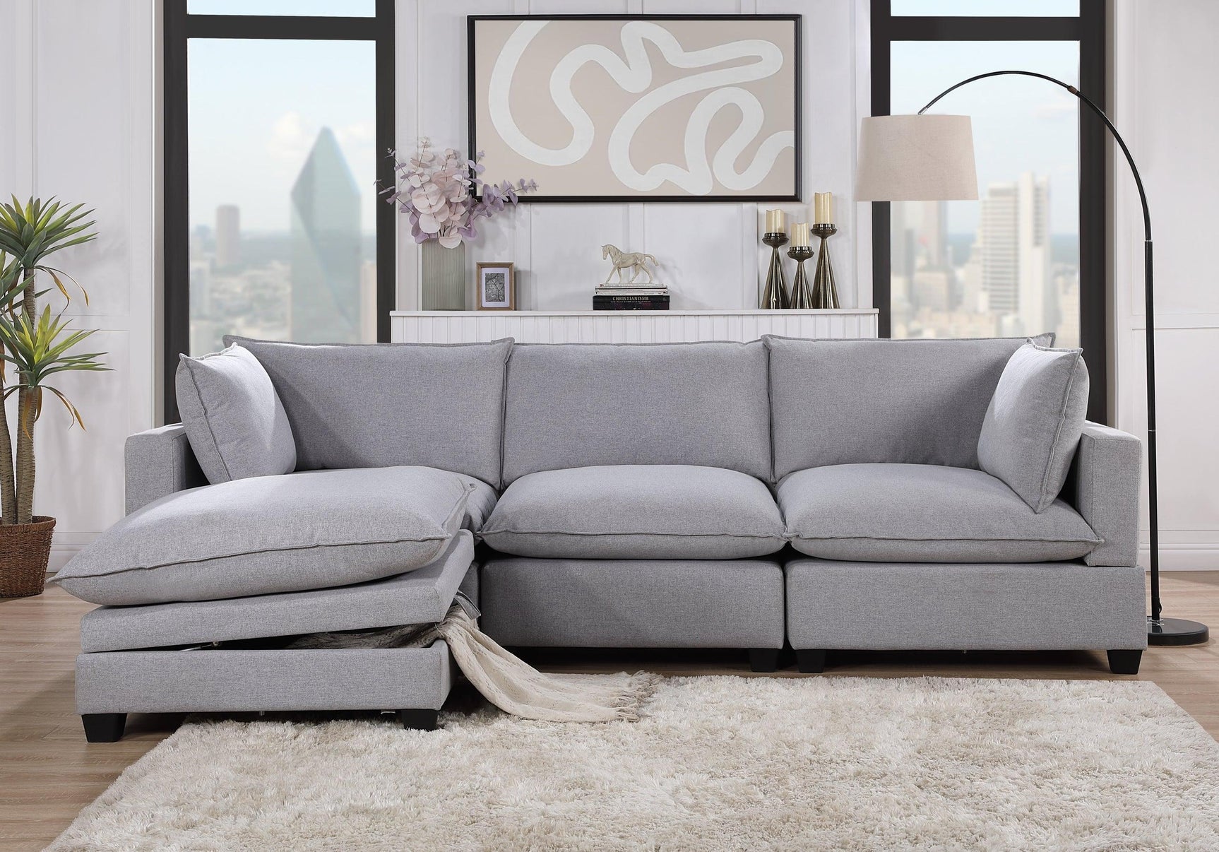 Cloud2 Gray Modern Contemporary Fabric Metal Modular Reclining Sectional - Ella Furniture