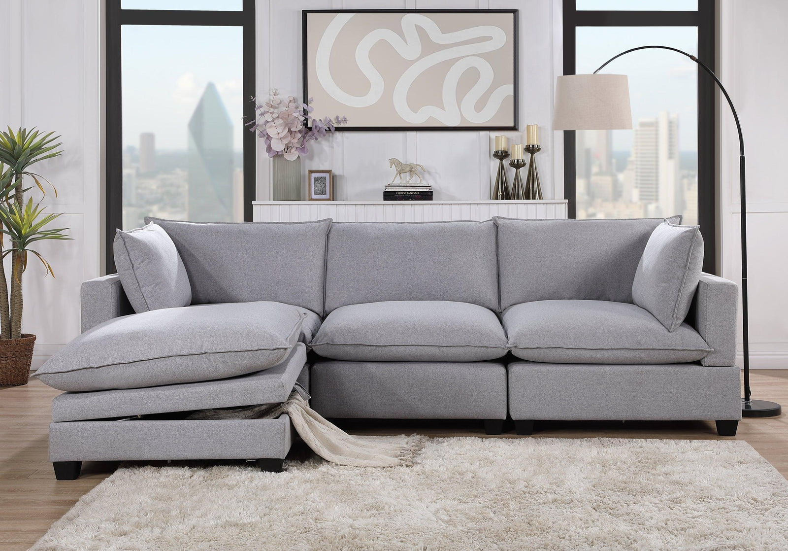 Cloud2 Gray Modern Contemporary Fabric Metal Modular Reclining Sectional - Ella Furniture
