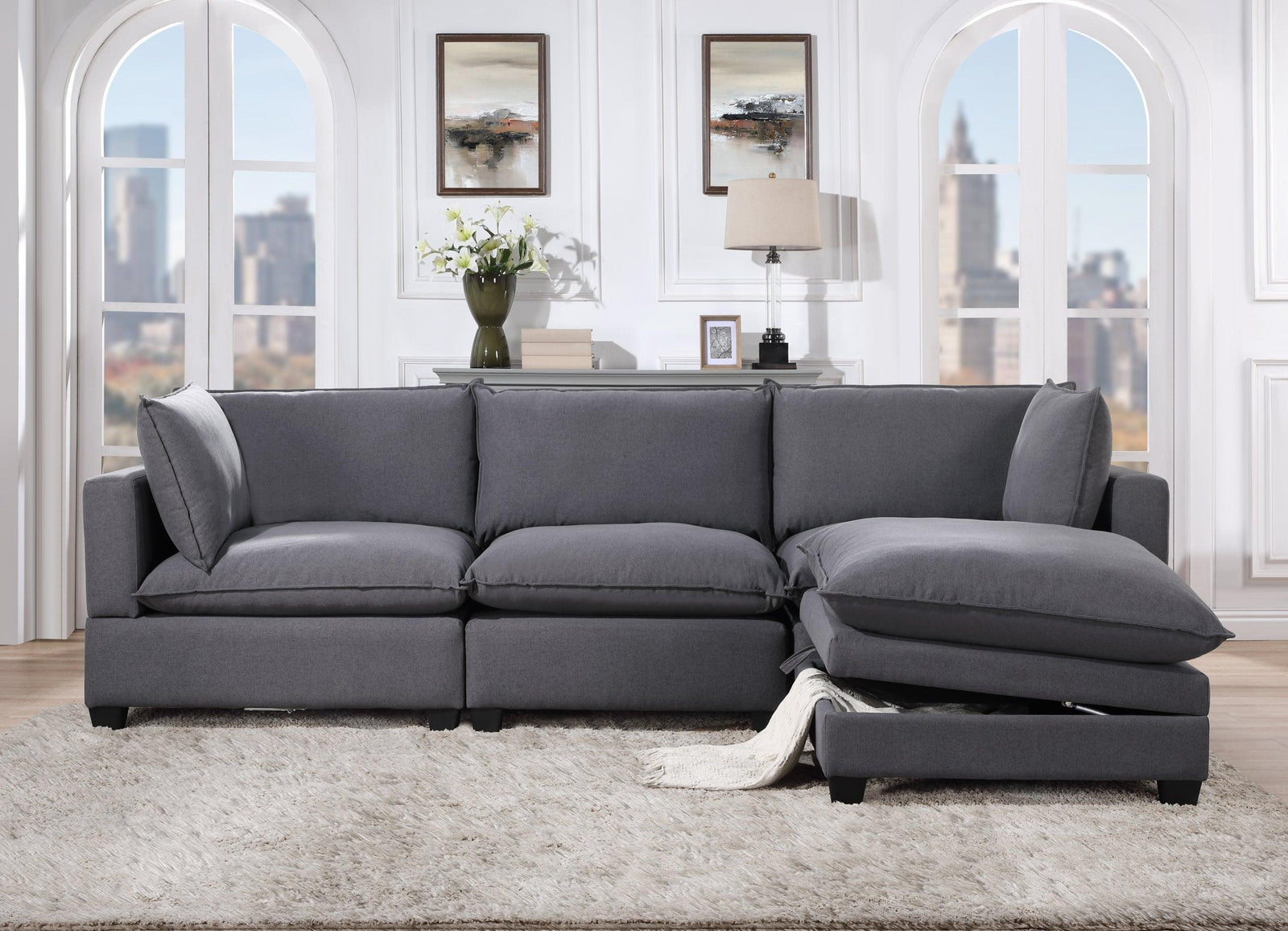 Cloud2 Charcoal Modern Contemporary Fabric Metal Modular Reclining Sectional - Ella Furniture