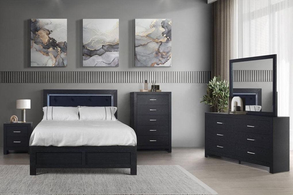 Moonlight Black Modern Contemporary Solid Wood And Veneers Bedroom Set - Ella Furniture