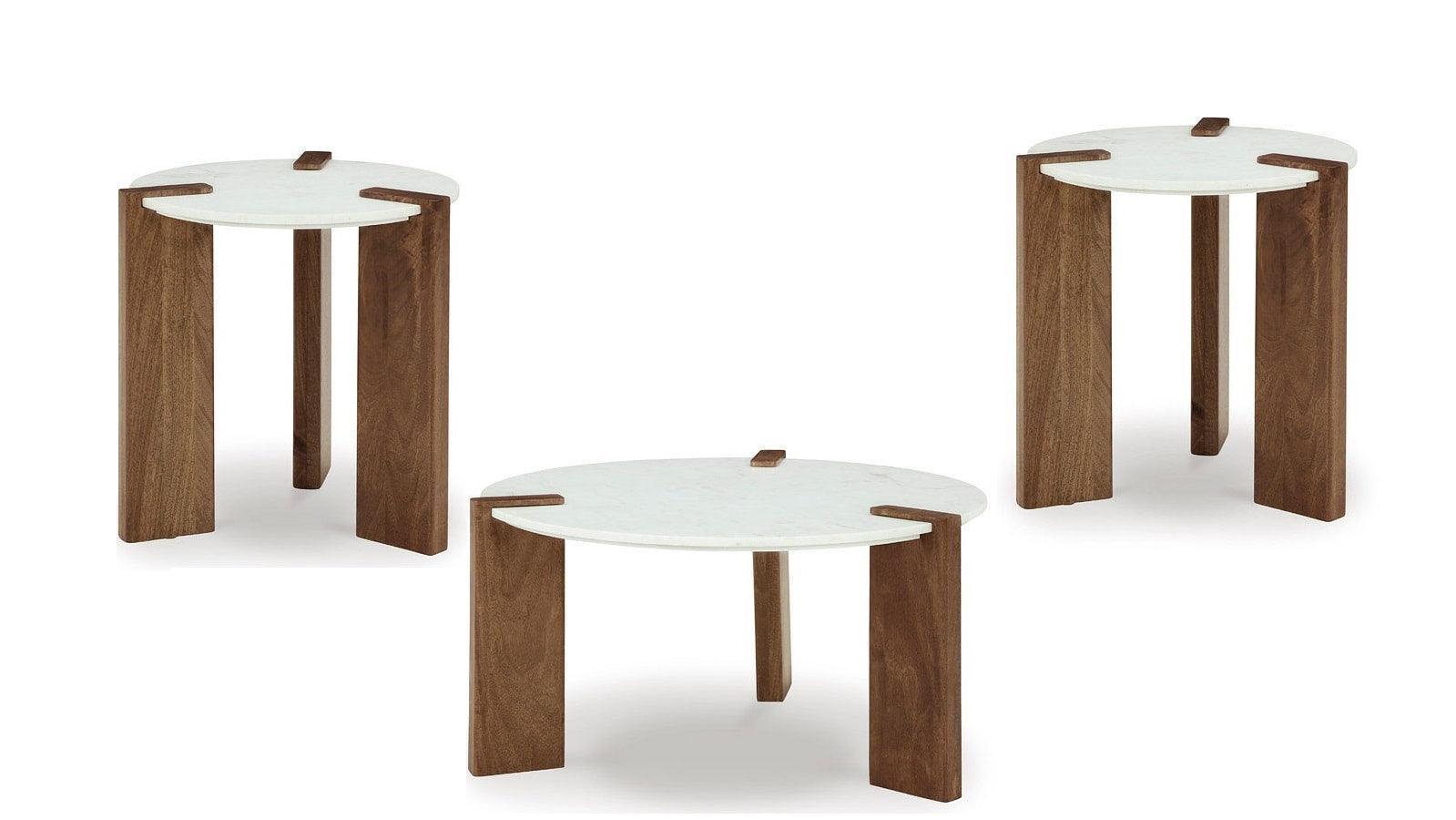 White & Brown Modern Marble Top Solid Wood and Veneers Occasional Coffee Table - Ella Furniture