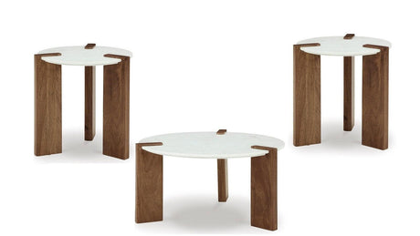 White & Brown Modern Marble Top Solid Wood and Veneers Occasional Coffee Table - Ella Furniture