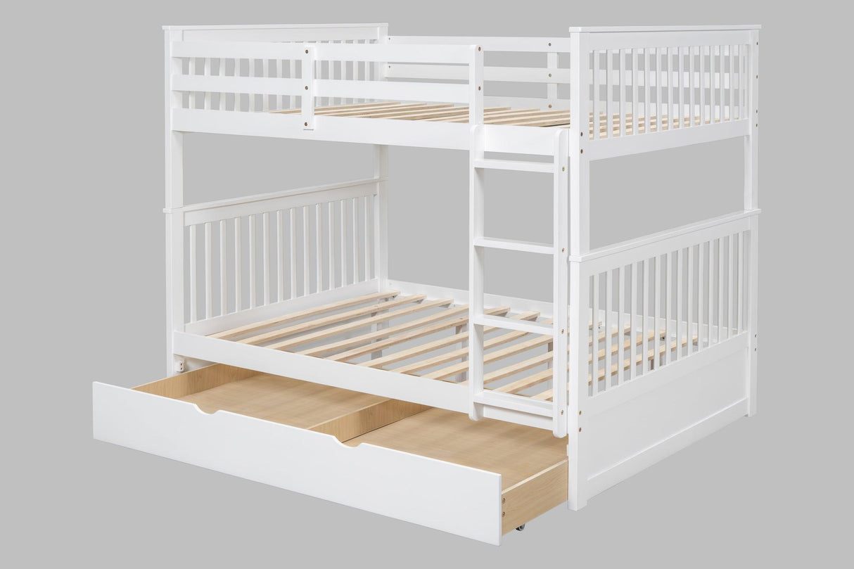 White Modern Solid Wood And Veneers Trundle Twin Over Twin Bunk Beds - Ella Furniture