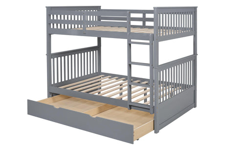 Gray Modern Solid Wood And Veneers Trundle Twin Over Twin Bunk Beds - Ella Furniture