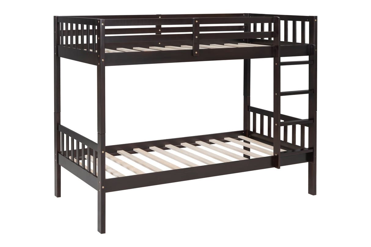 Espresso Modern Solid Wood Twin Over Twin Bunk Beds