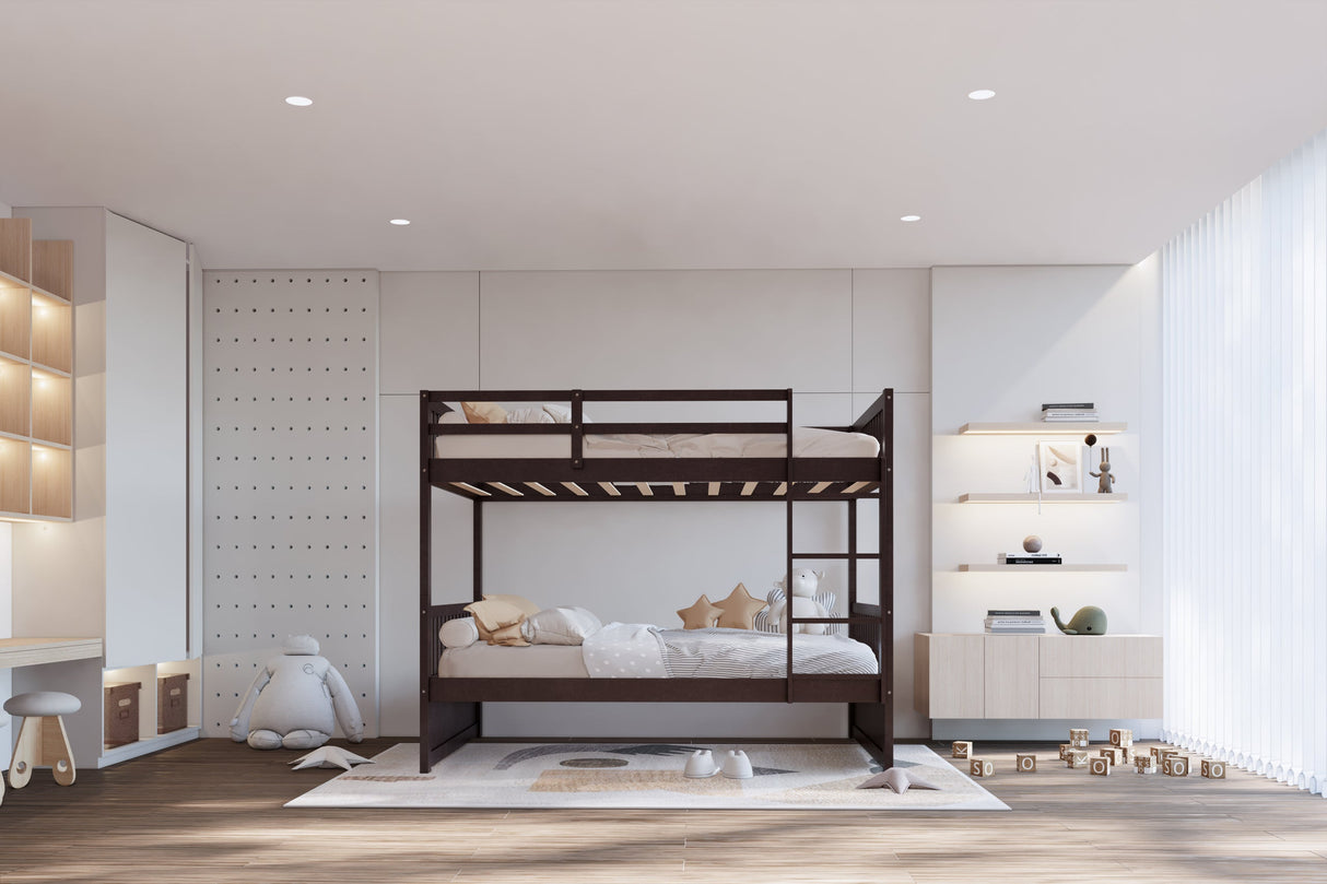 Espresso Modern Solid Wood Twin Over Twin Bunk Beds