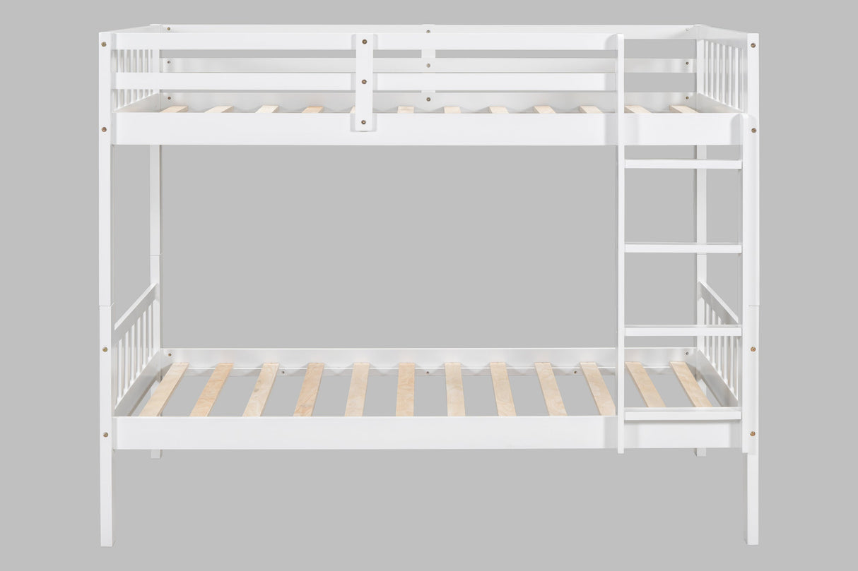White Modern Solid Wood Twin Over Twin Bunk Beds