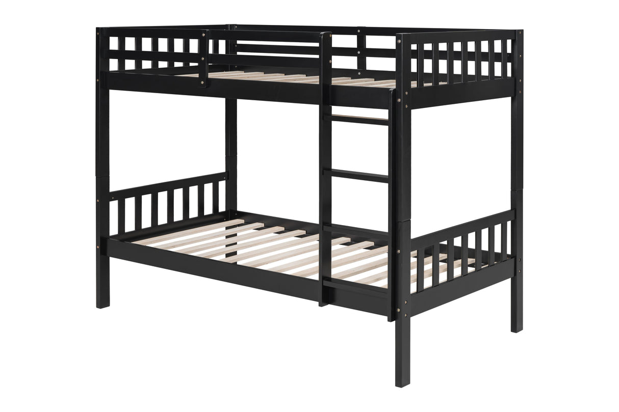 Black Modern Solid Wood Twin Over Twin Bunk Beds