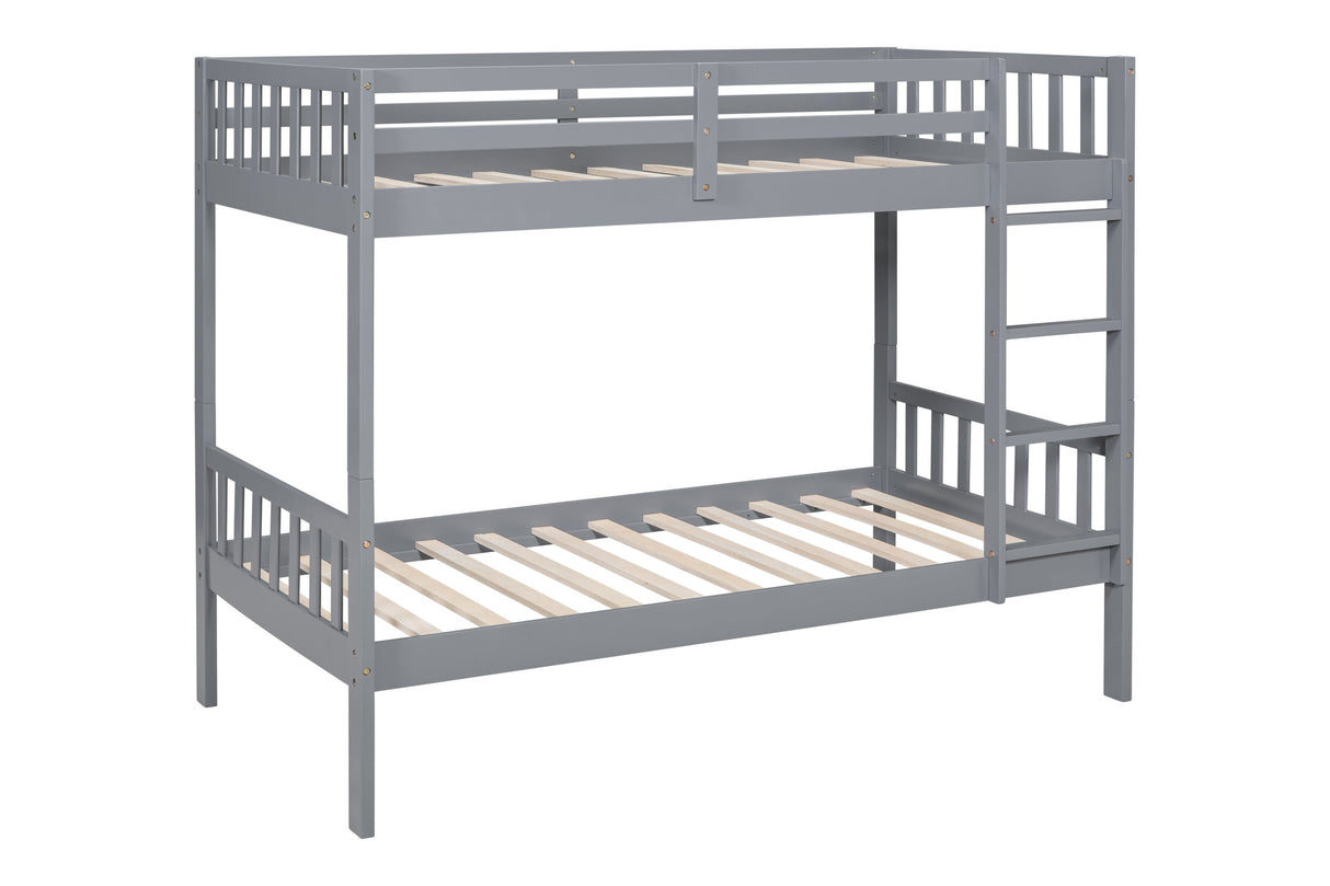Gray Modern Solid Wood Twin Over Twin Bunk Beds