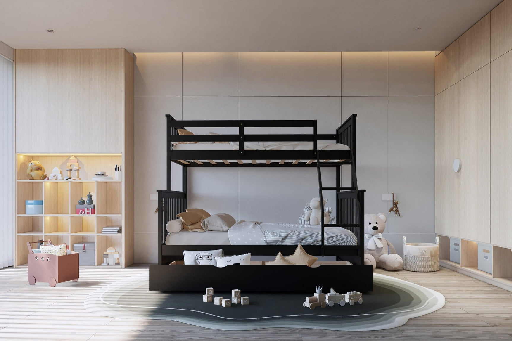 Black Twin Over Full Trundle Bunk Bed