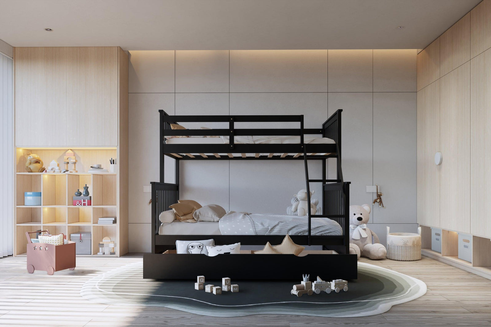 Black Twin Over Full Trundle Bunk Bed