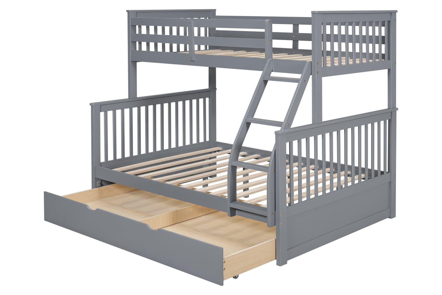 Gray Twin Over Full Trundle Bunk Bed