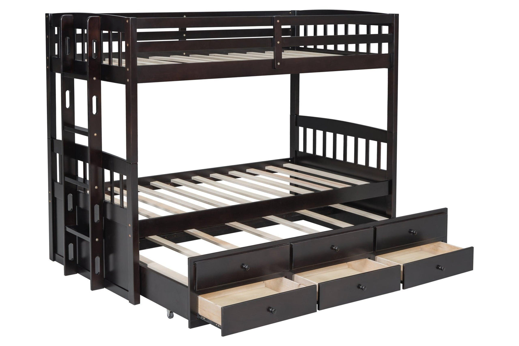 Espresso Twin Over Twin Trundle Storage Bunk Bed