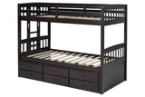 Espresso Twin Over Twin Trundle Storage Bunk Bed